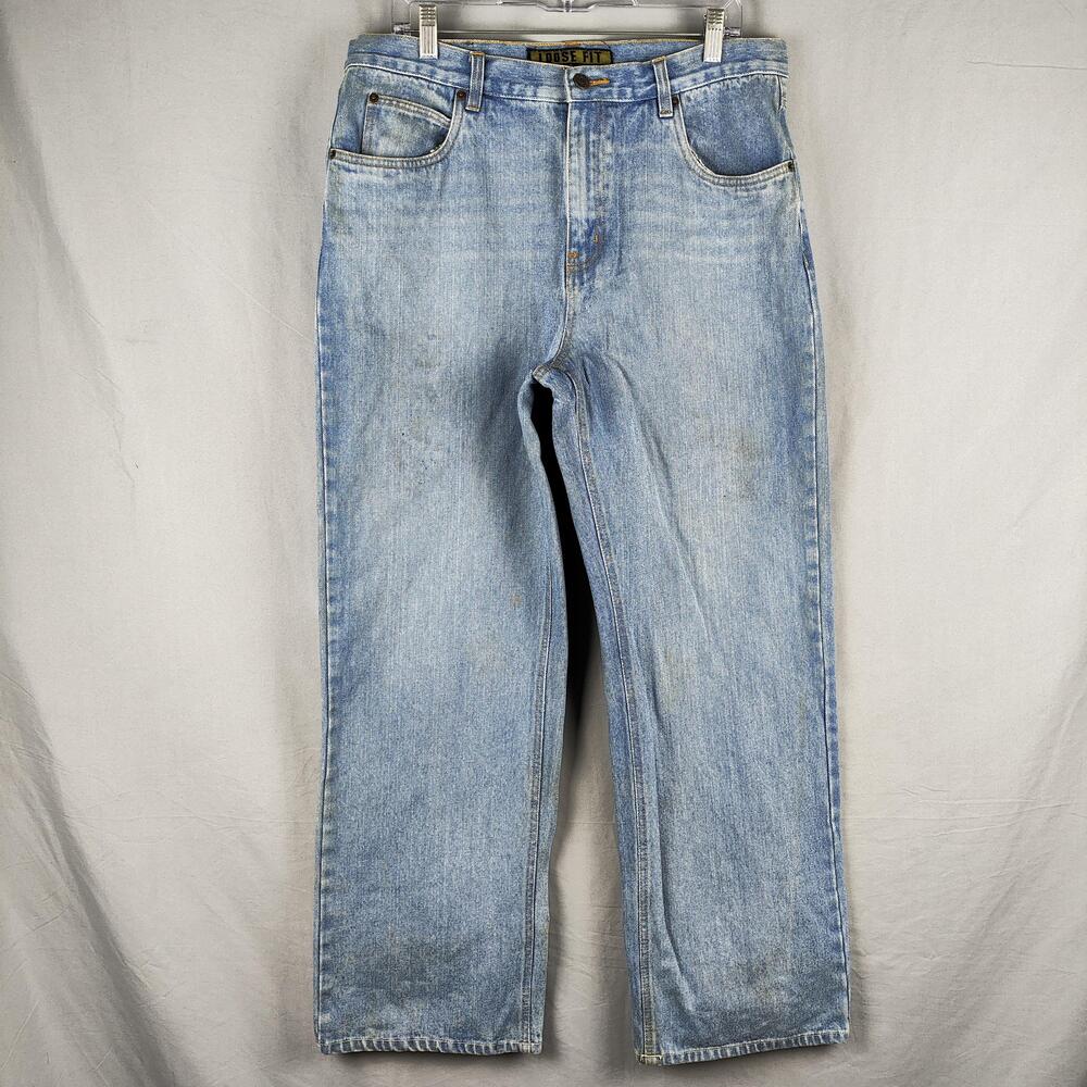 Steve & Barry's Red Star Denim Jeans Mens 33x30 Light Wash Loose Fit Denim Pants